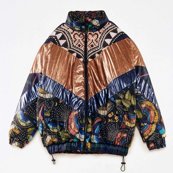 FARM RIO Borogodo Metallic Reversible Puffer Jacket Size Medium NWT - Picture 5 of 14